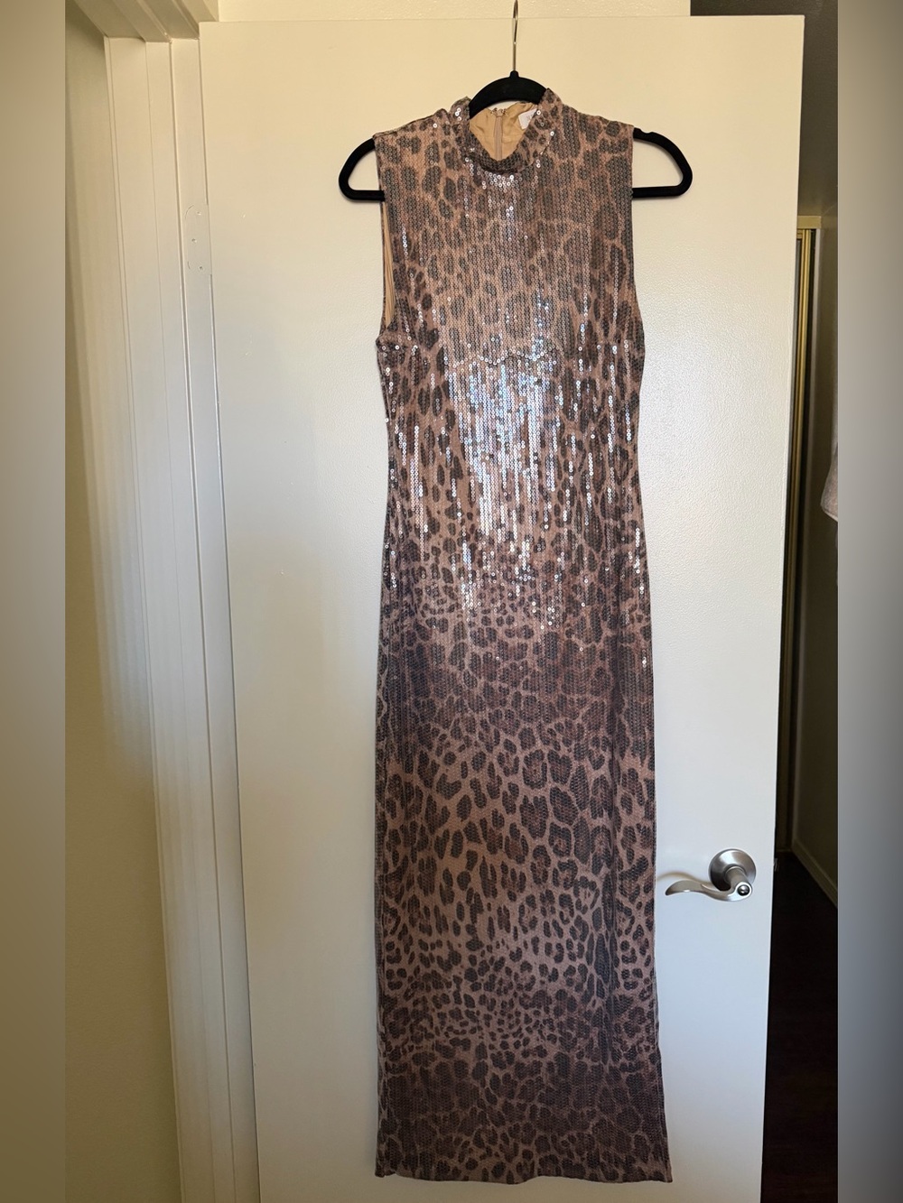Meshki Brown Sequin Leopard-Print Maxi Dress